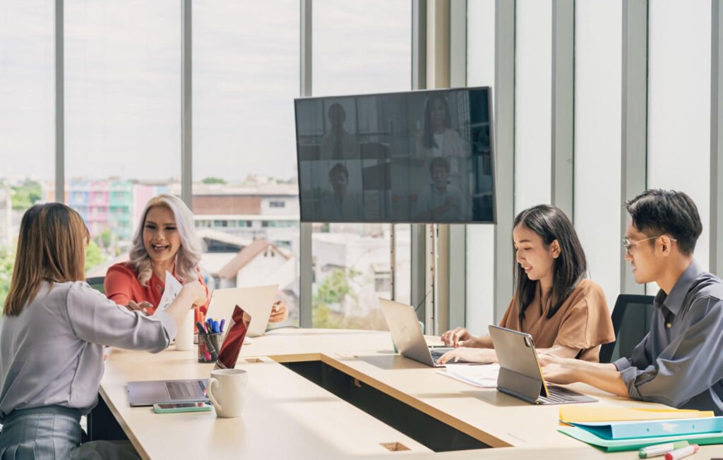 Brainstorm team working together in office