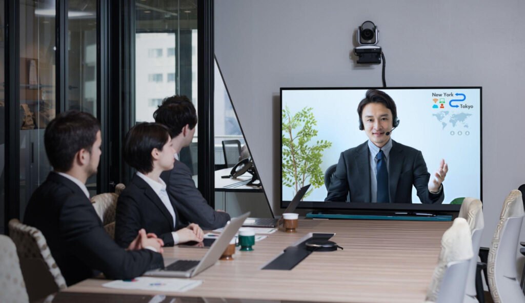 Electronic meeting concept. Teleconference. Video conference