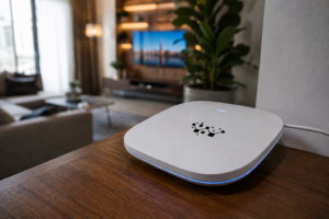 Wi-Fi router used in a home network in Qatar, illustrating common causes of slow internet despite a strong wireless signal.